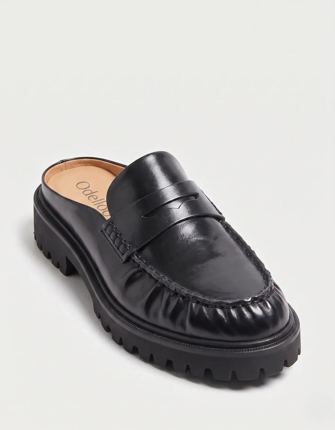 Odelloo Leather Loafer Mules  - Black