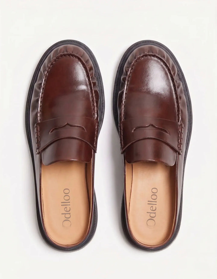 Odelloo Leather Loafer Mules  - Brown