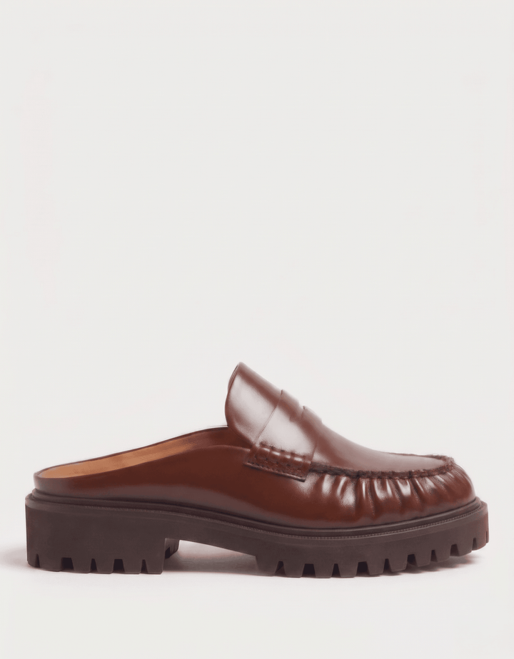Odelloo Leather Loafer Mules  - Brown