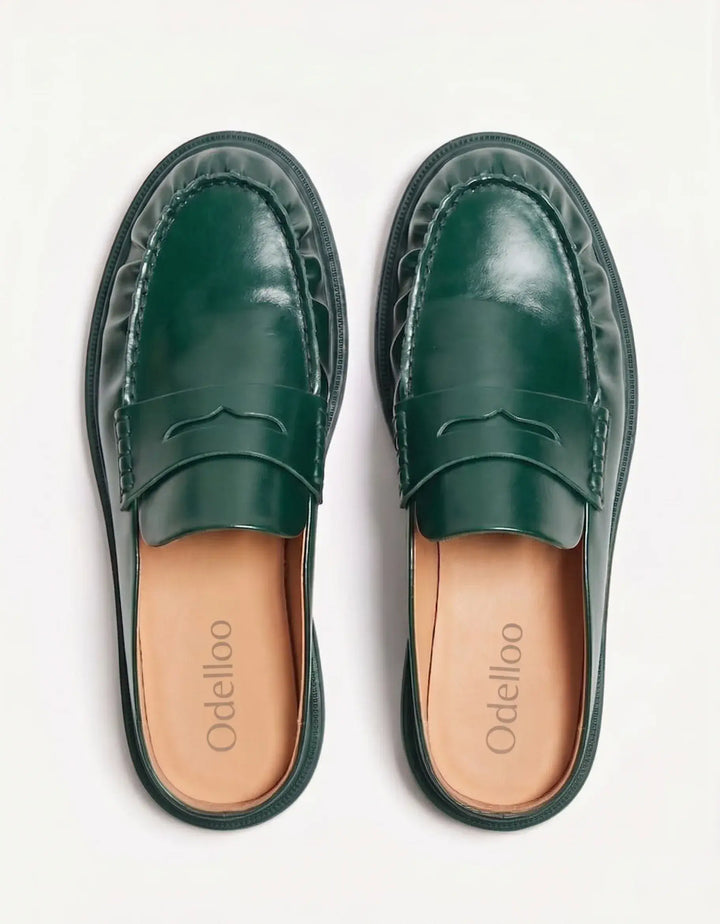 Odelloo Leather Loafer Mules  - Green