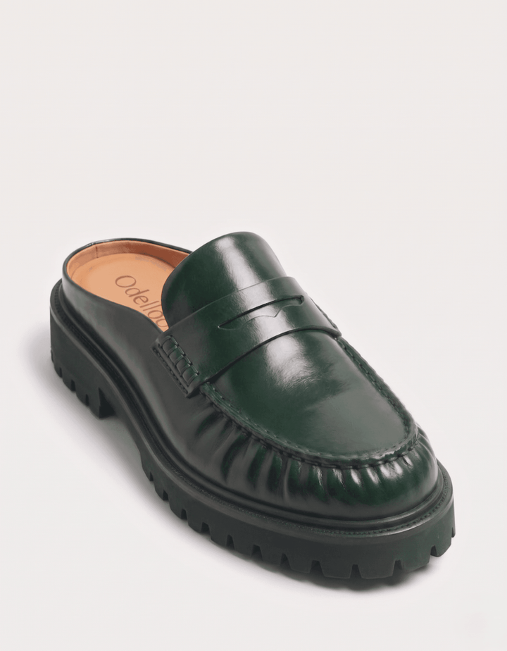 Odelloo Leather Loafer Mules  - Green