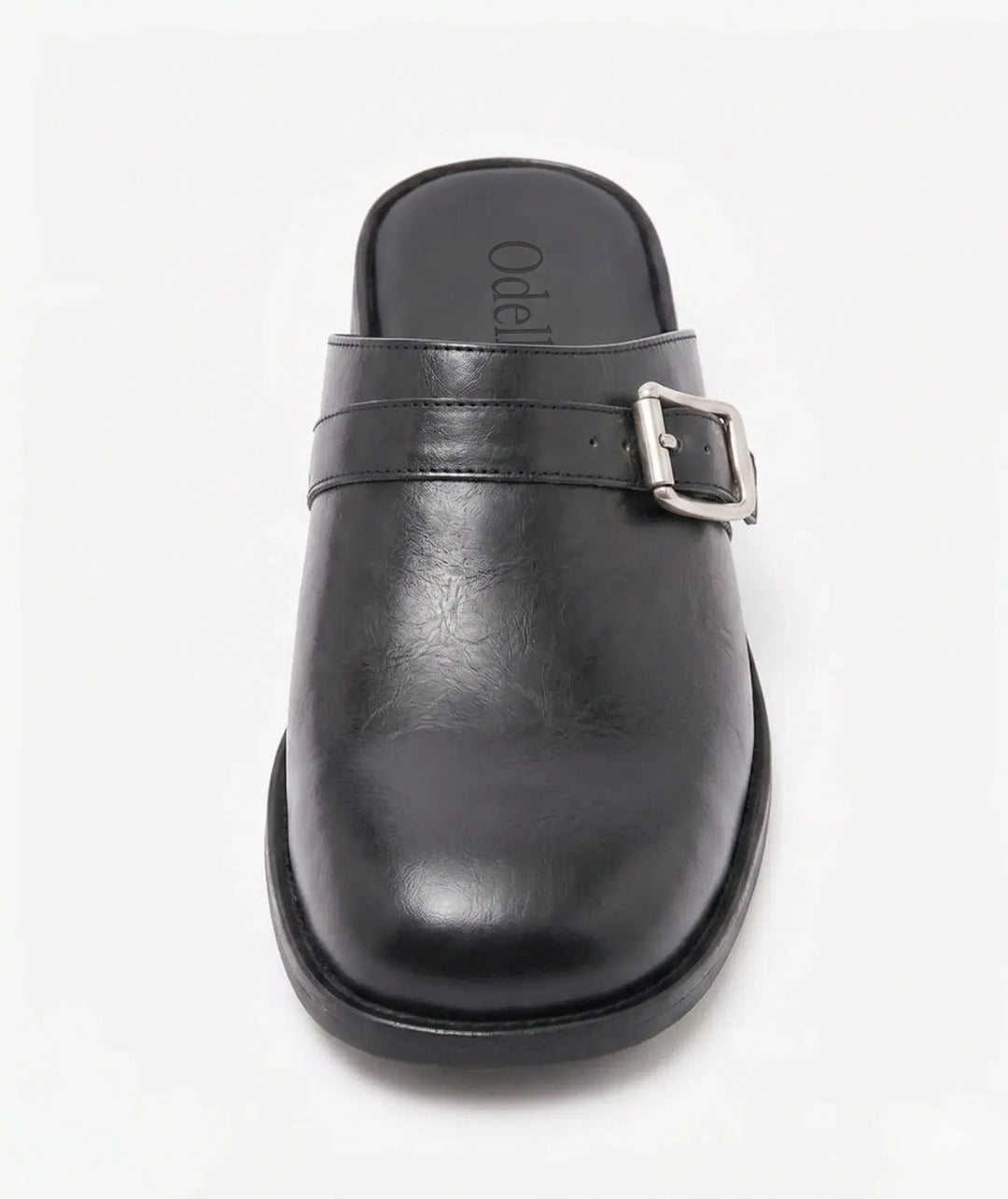 Odelloo buckle mules in black, view 2