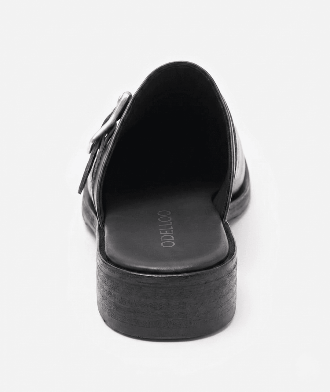 Odelloo buckle mules in black, view 4