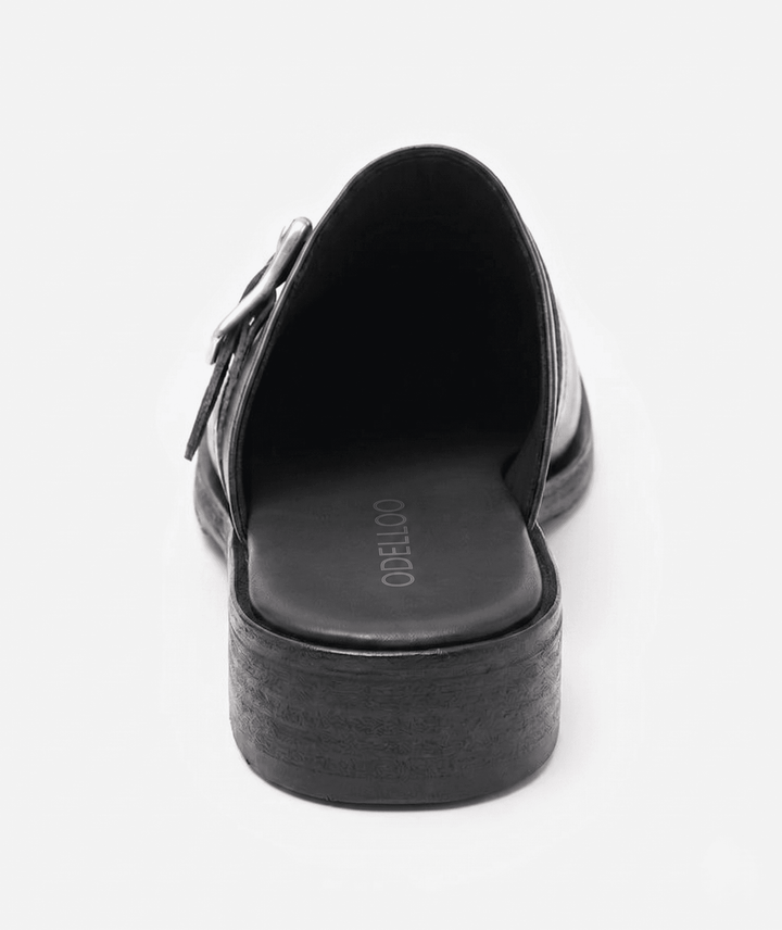 Odelloo buckle mules in black, view 4