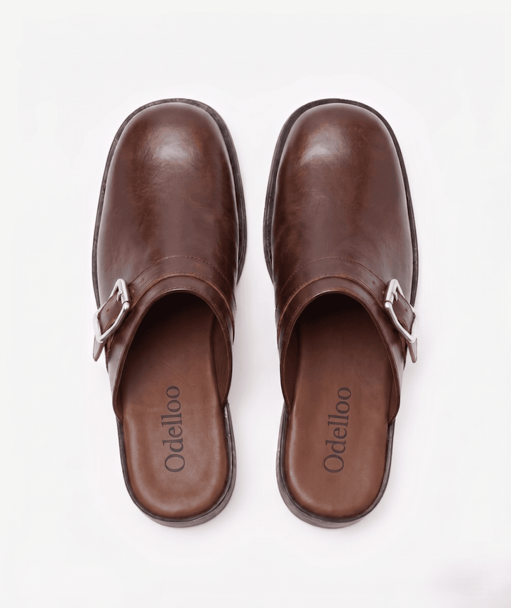 Odelloo buckle mules in brown, view 2