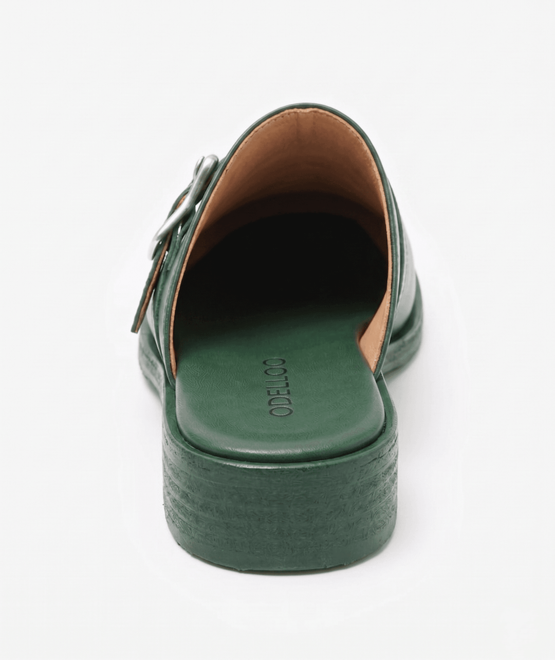 Odelloo buckle mules in green, view 2