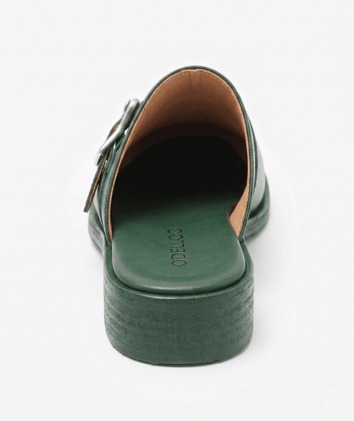 Odelloo buckle mules in green, view 2