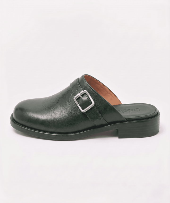 Odelloo buckle mules in green, view 4